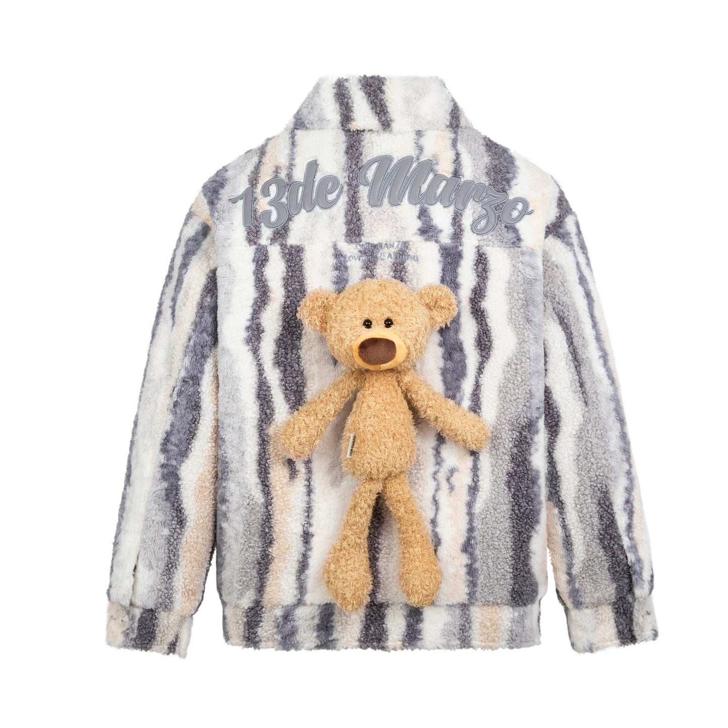 13DE MARZO Bear Stripe Fleece Coat