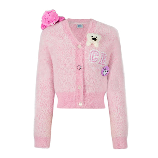 13DE MARZO Heart Button Mohair Cardigan