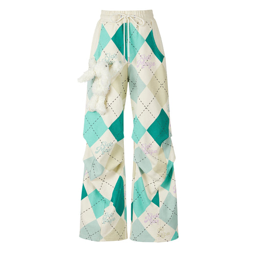 13DE MARZO Bunny Vintage Diamond Pattern Pants