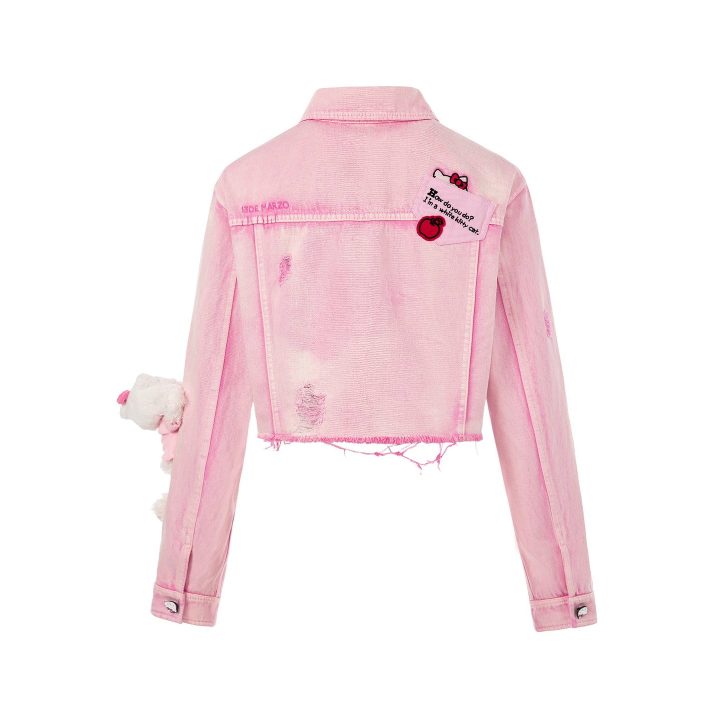 13DE MARZO Hello Kitty Bear Broken Denim Jacket