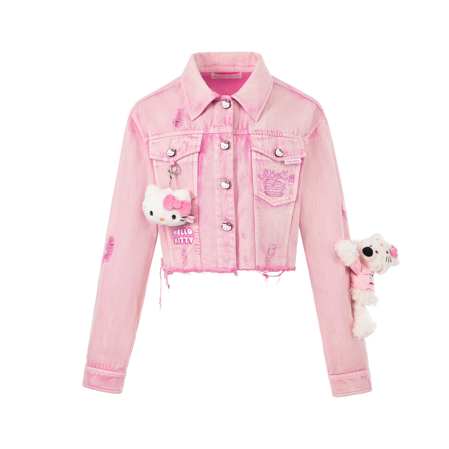 13DE MARZO Hello Kitty Bear Broken Denim Jacket