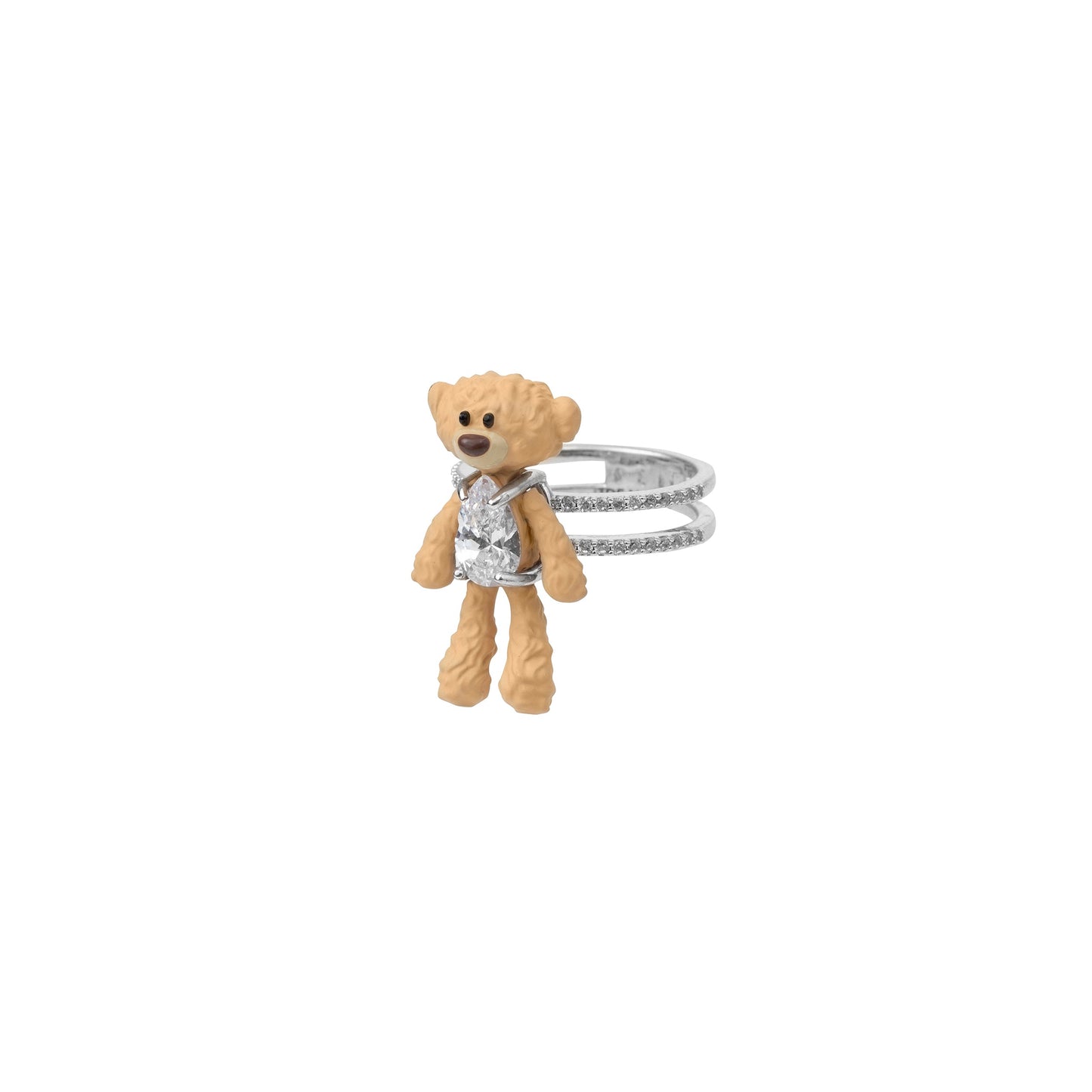 13DE MARZO Zirconia Bear Double Ring