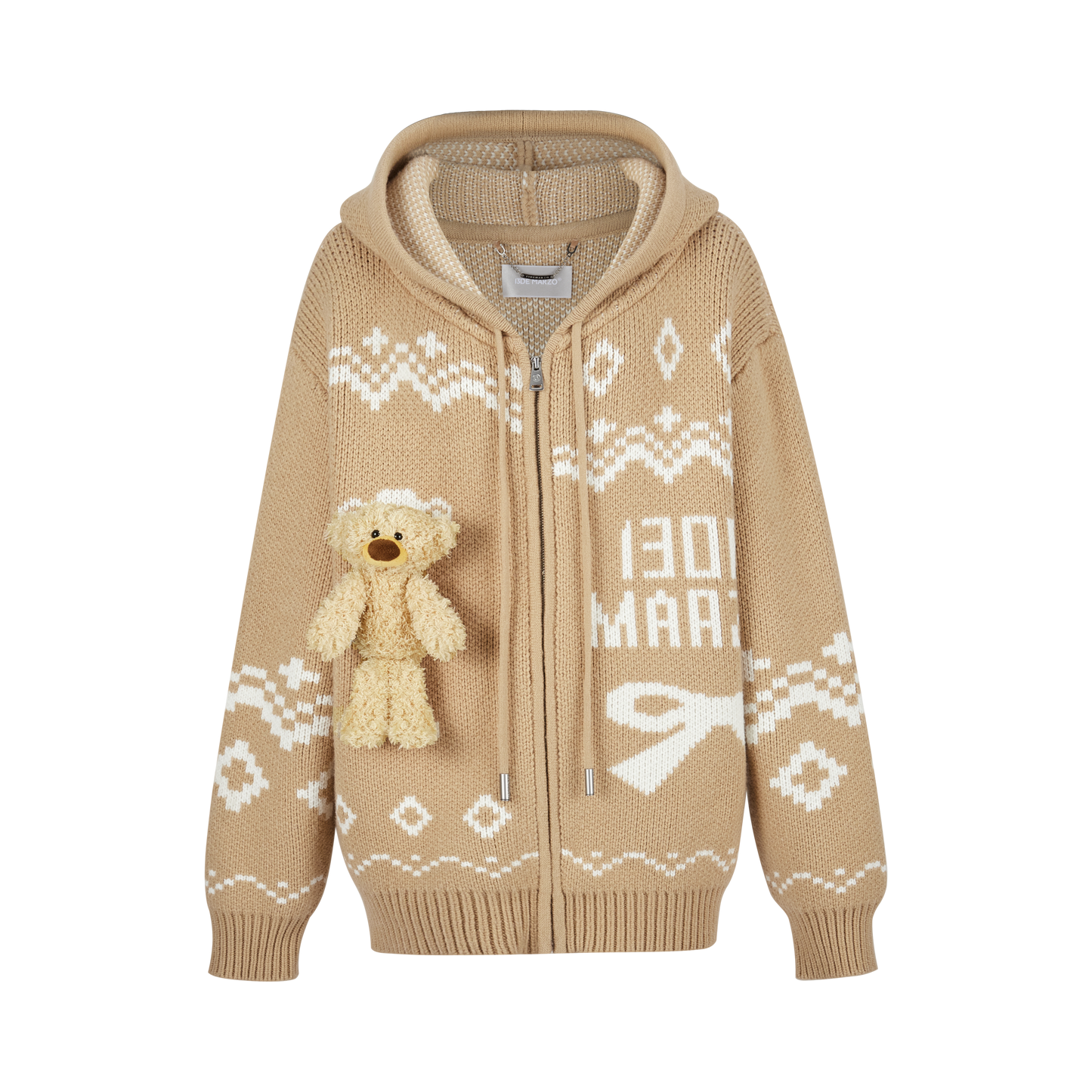 13DE MARZO Fair Isle Bear Zip Knit Hoodie