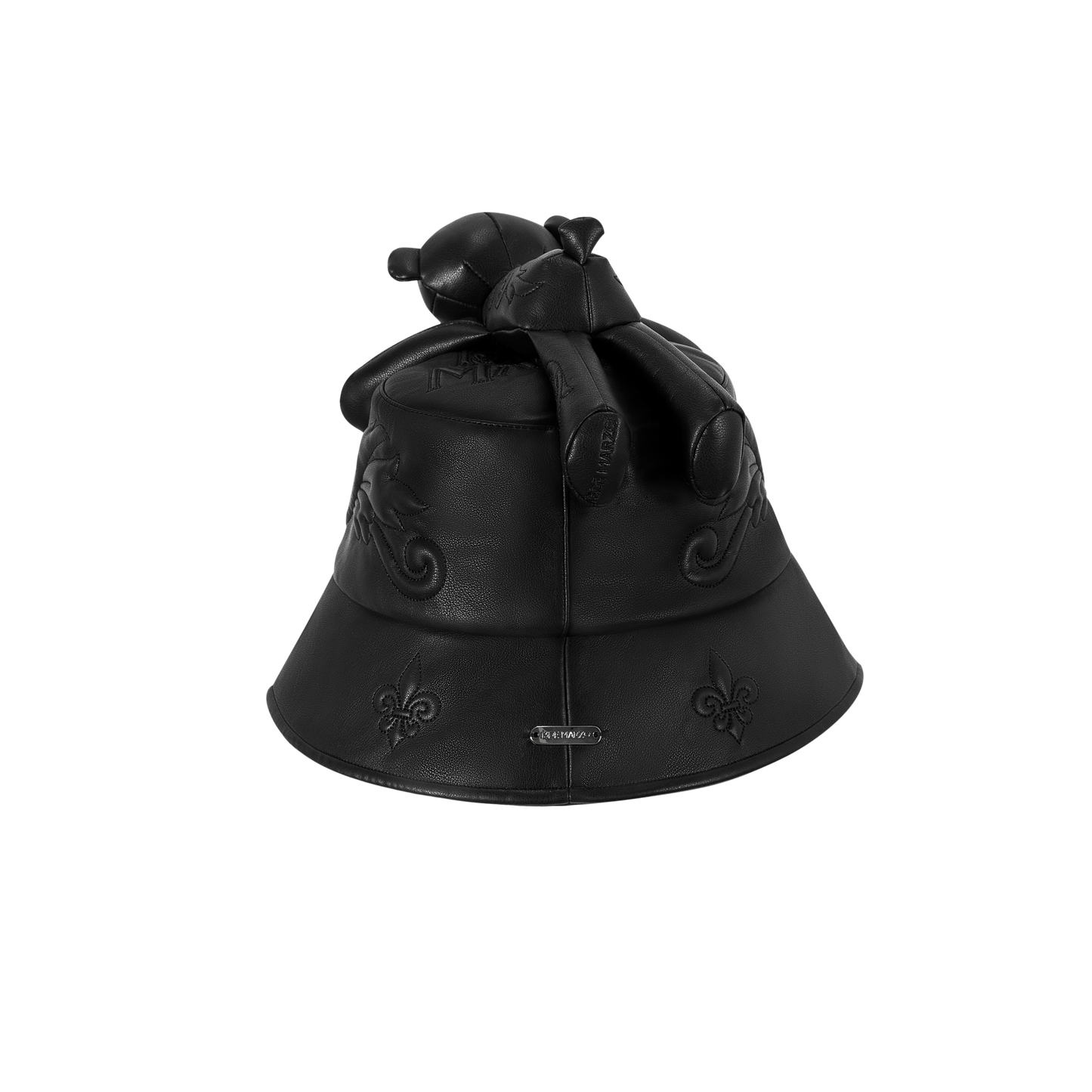 13DE MARZO Bear Dark Suture Leather Bucket Hat