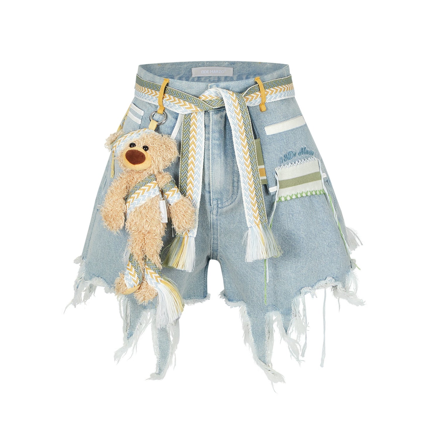 13DE MARZO Bear Deconstruct Denim Shorts