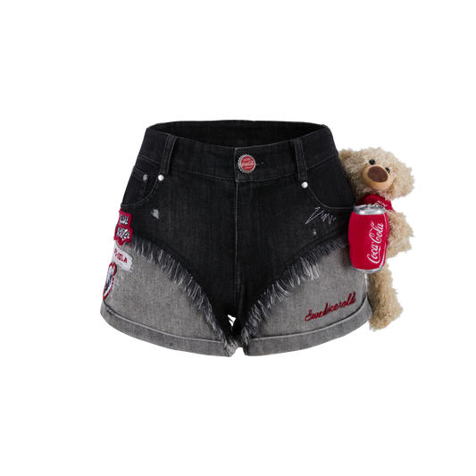 13DE MARZO Coca-Cola Bear Washed Denim Shorts