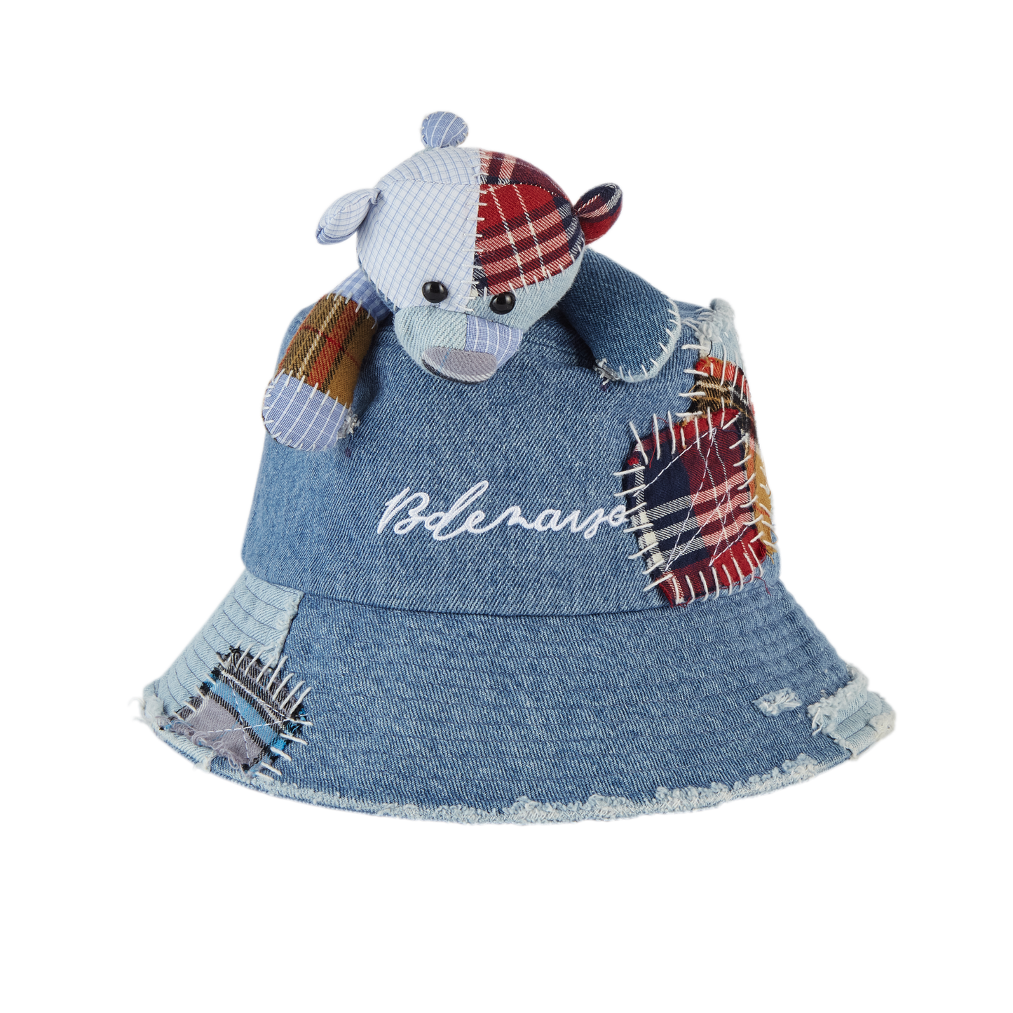 13DE MARZO Plaid Patch Denim Bucket Hat