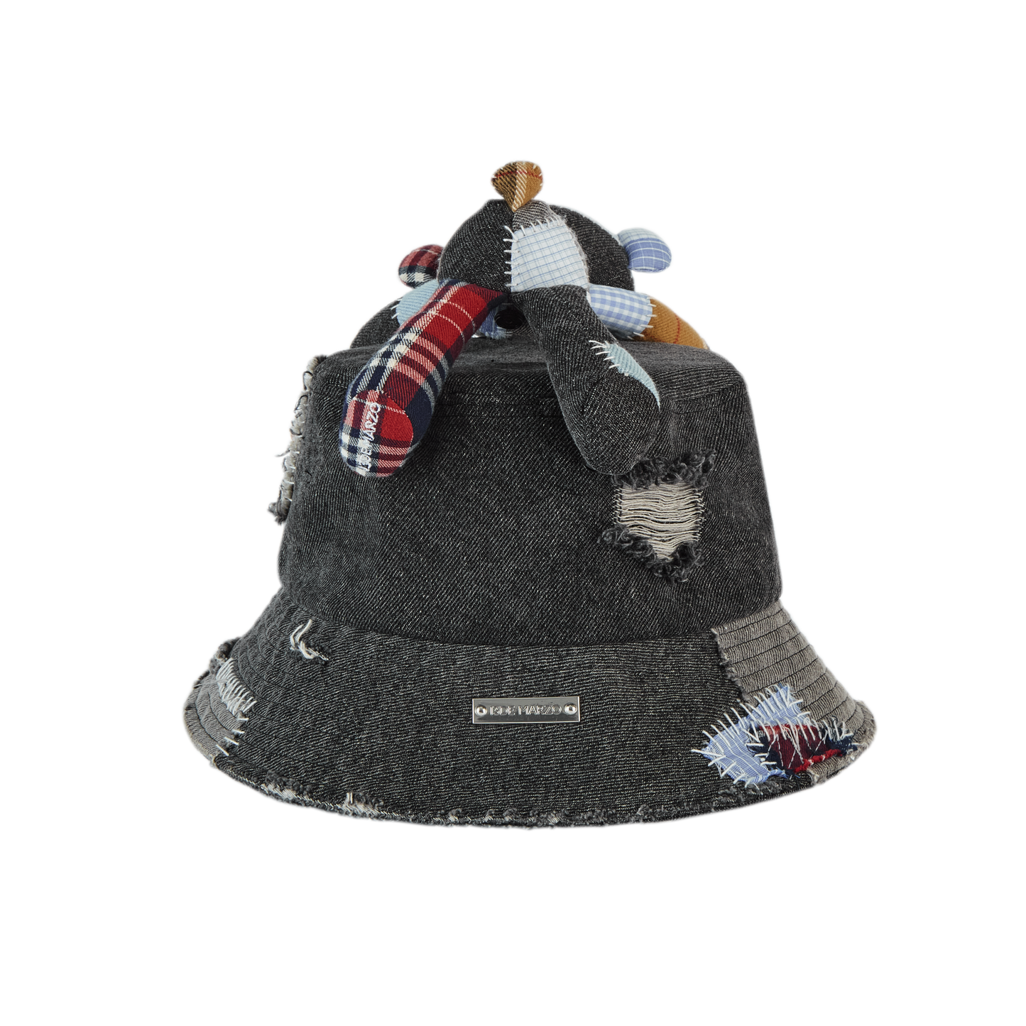 13DE MARZO Plaid Patch Denim Bucket Hat