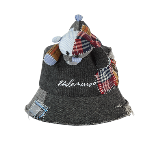 13DE MARZO Plaid Patch Denim Bucket Hat