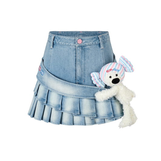 13DE MARZO Peko Sweets Bear Denim Skirt