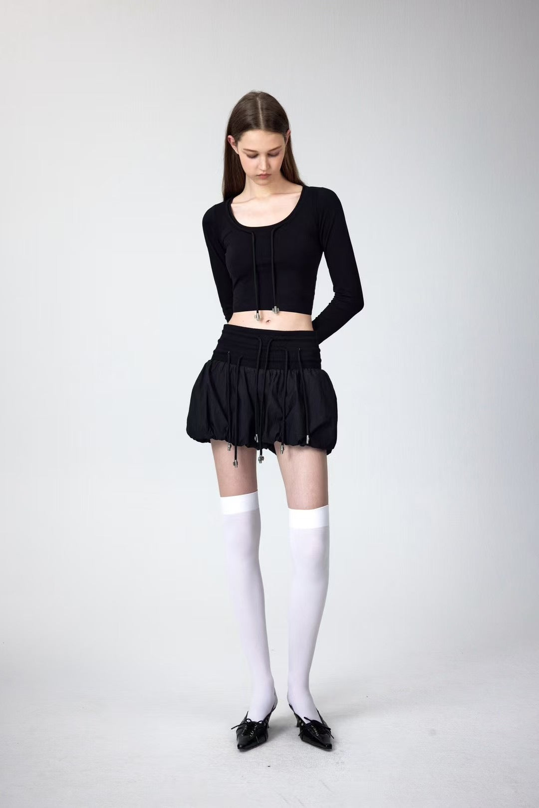yj1ngzyzj High-Waisted Bow Pantskirt In Taupe Black