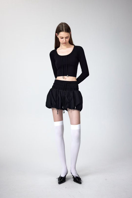 yj1ngzyzj High-Waisted Bow Pantskirt In Taupe Black