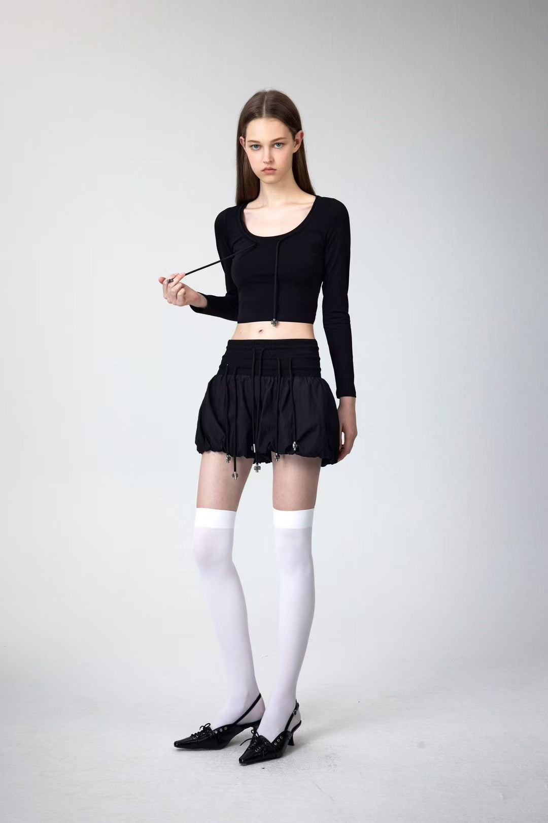 yj1ngzyzj High-Waisted Bow Pantskirt In Taupe Black