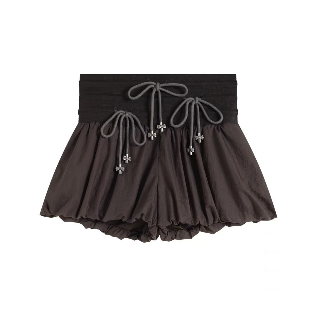 yj1ngzyzj High-Waisted Bow Pantskirt In Taupe Gray