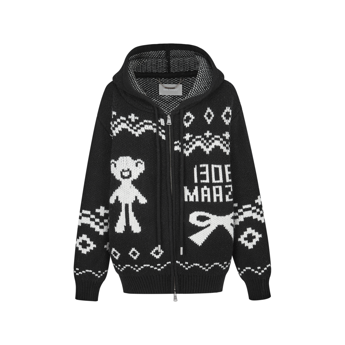 13DE MARZO Fair Isle Bear Zip Knit Hoodie