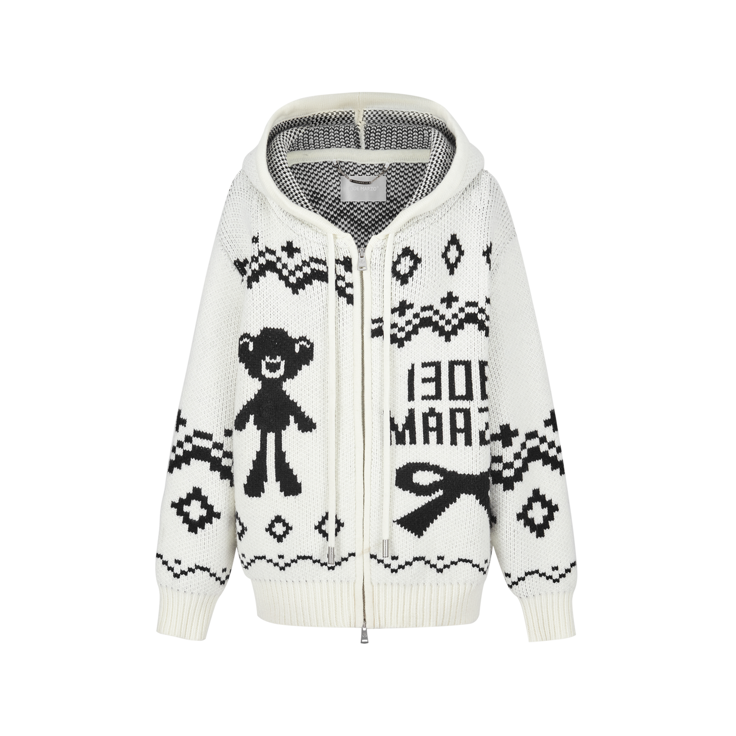 13DE MARZO Fair Isle Bear Zip Knit Hoodie