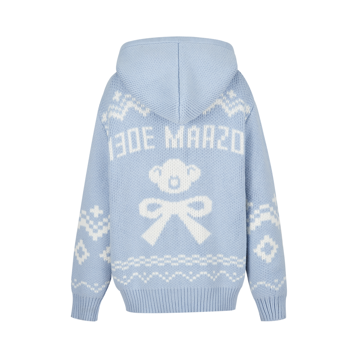 13DE MARZO Fair Isle Bear Zip Knit Hoodie