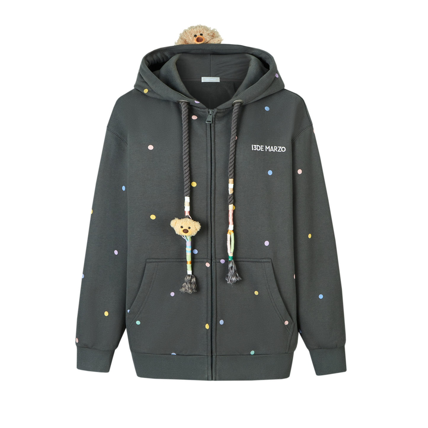 13DE MARZO Bear Colorful Dots Zip Hoodie