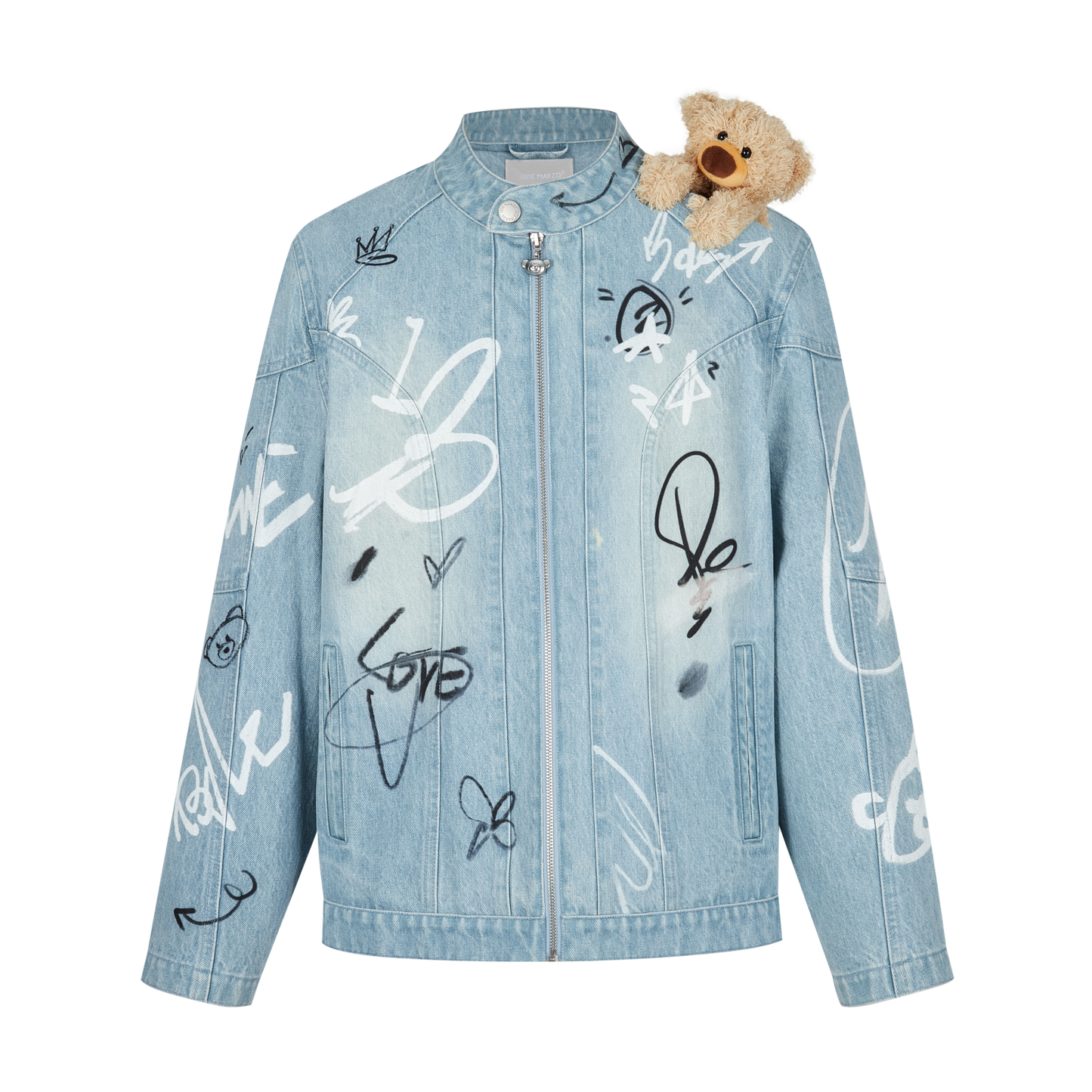 13DE MARZO Graffiti Bear Racing Denim Jacket