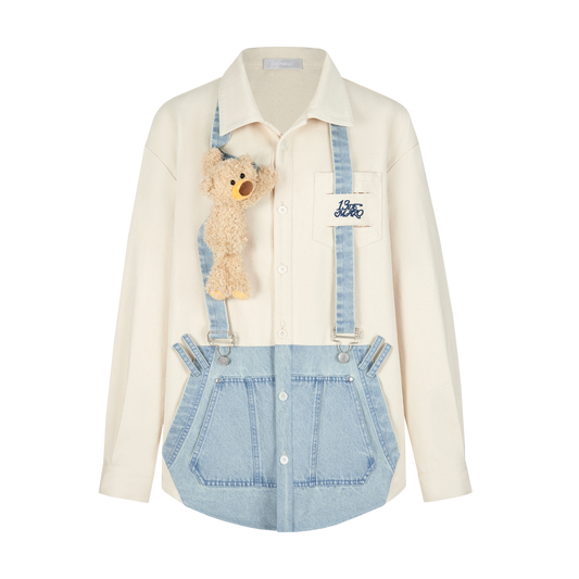 13DE MARZO Bear Denim Suspender Shirt