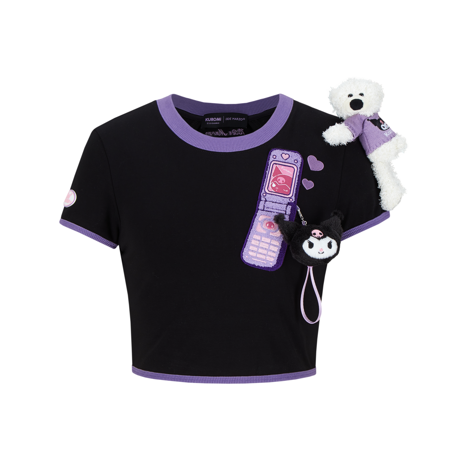 13DE MARZO Kuromi Bear Cellphone T-shirt