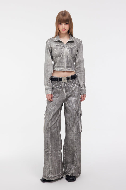 YJ1NGZYZJ Scrawl Wide-Leg Cargo Jeans