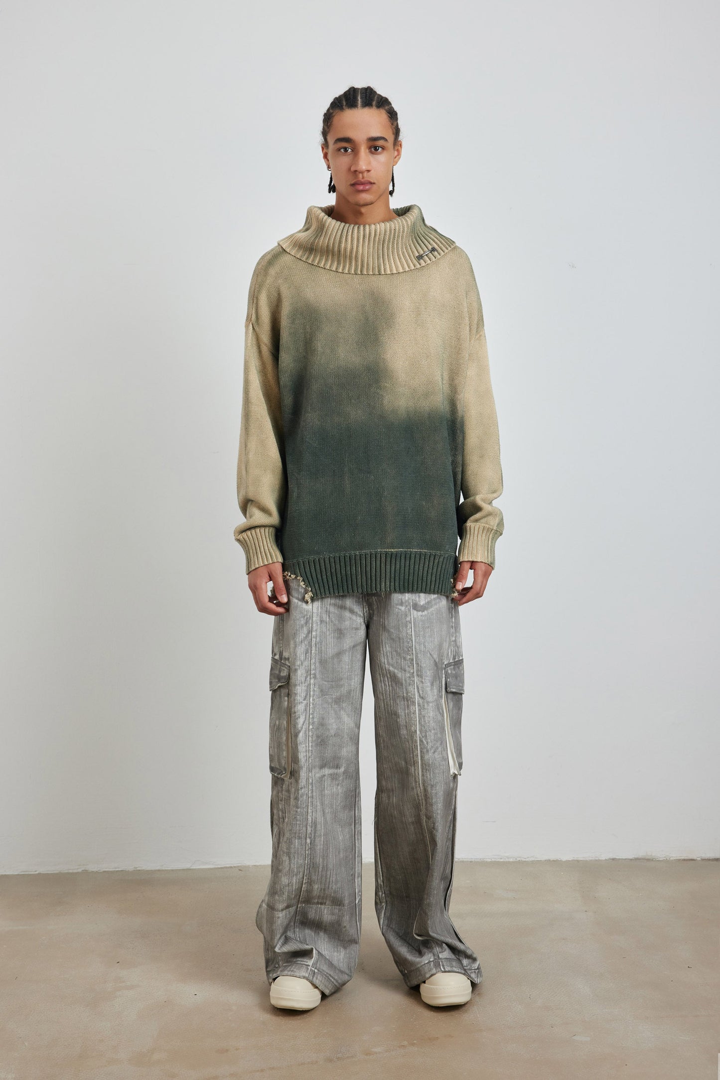 YJ1NGZYZJ Distressed Oversized Sweater In Green