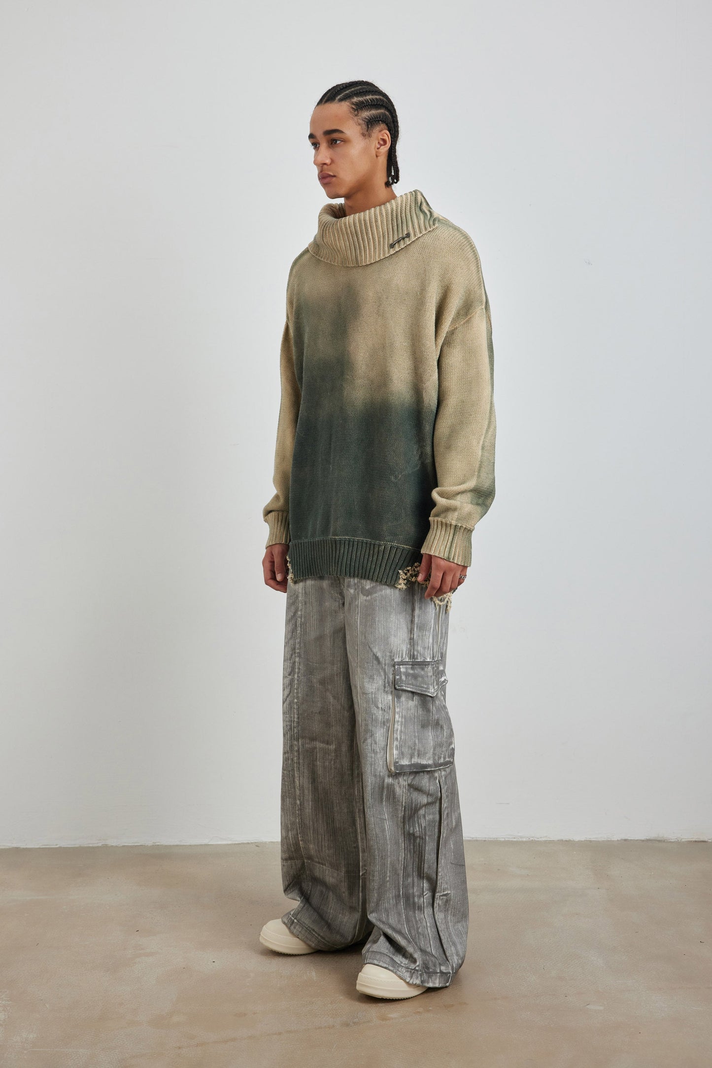 YJ1NGZYZJ Distressed Oversized Sweater In Green