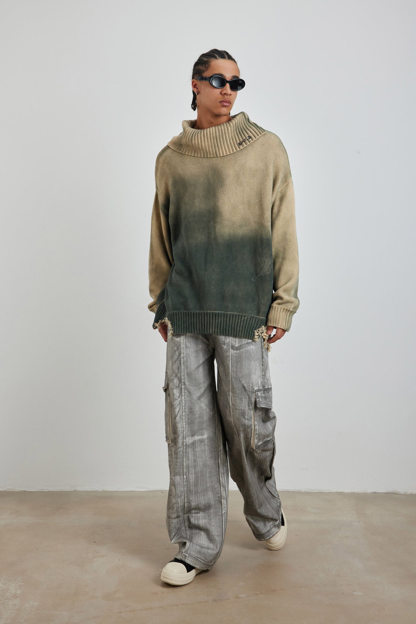 YJ1NGZYZJ Distressed Oversized Sweater In Green