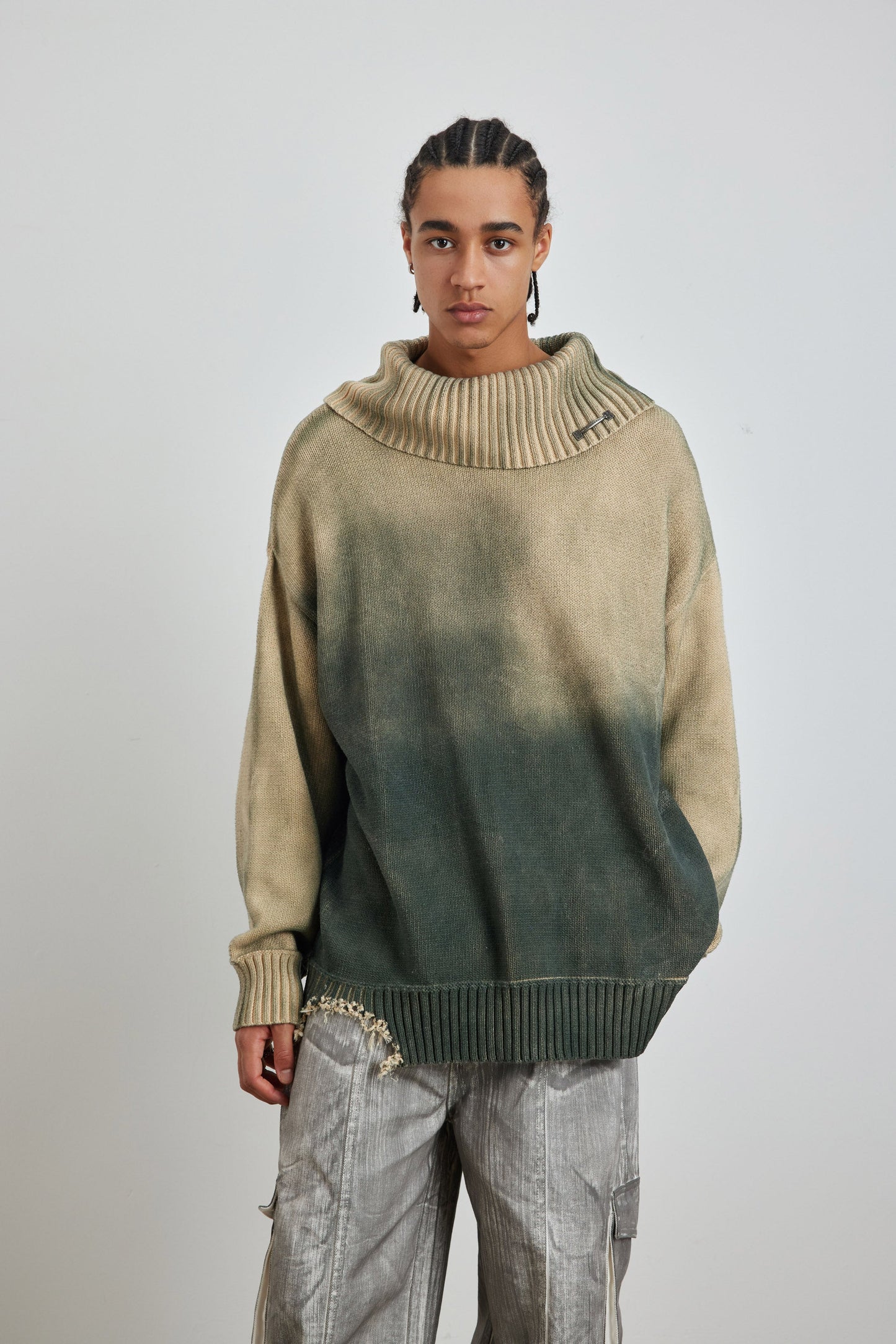 YJ1NGZYZJ Distressed Oversized Sweater In Green