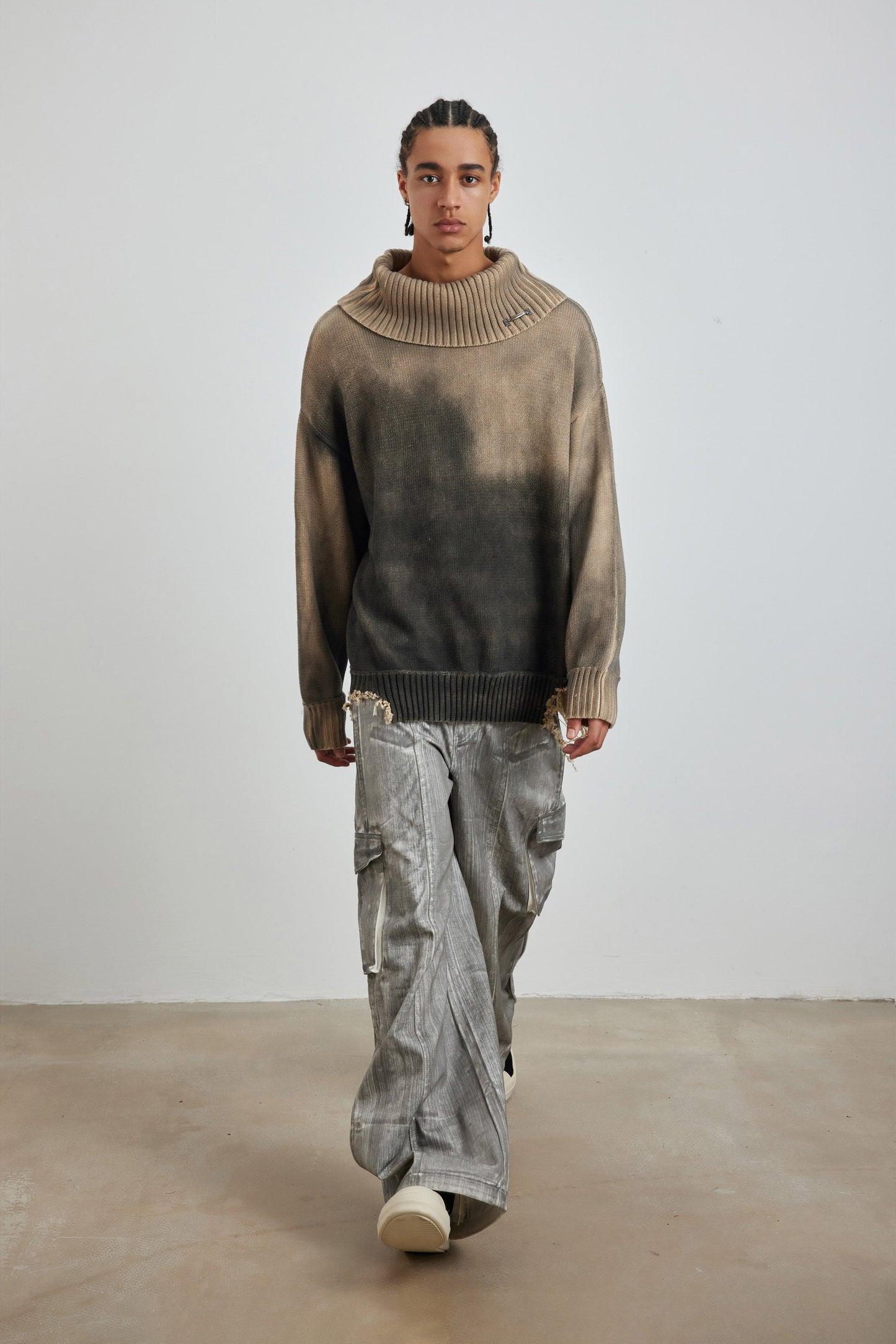 YJ1NGZYZJ Distressed Oversized Sweater In Dark Brown