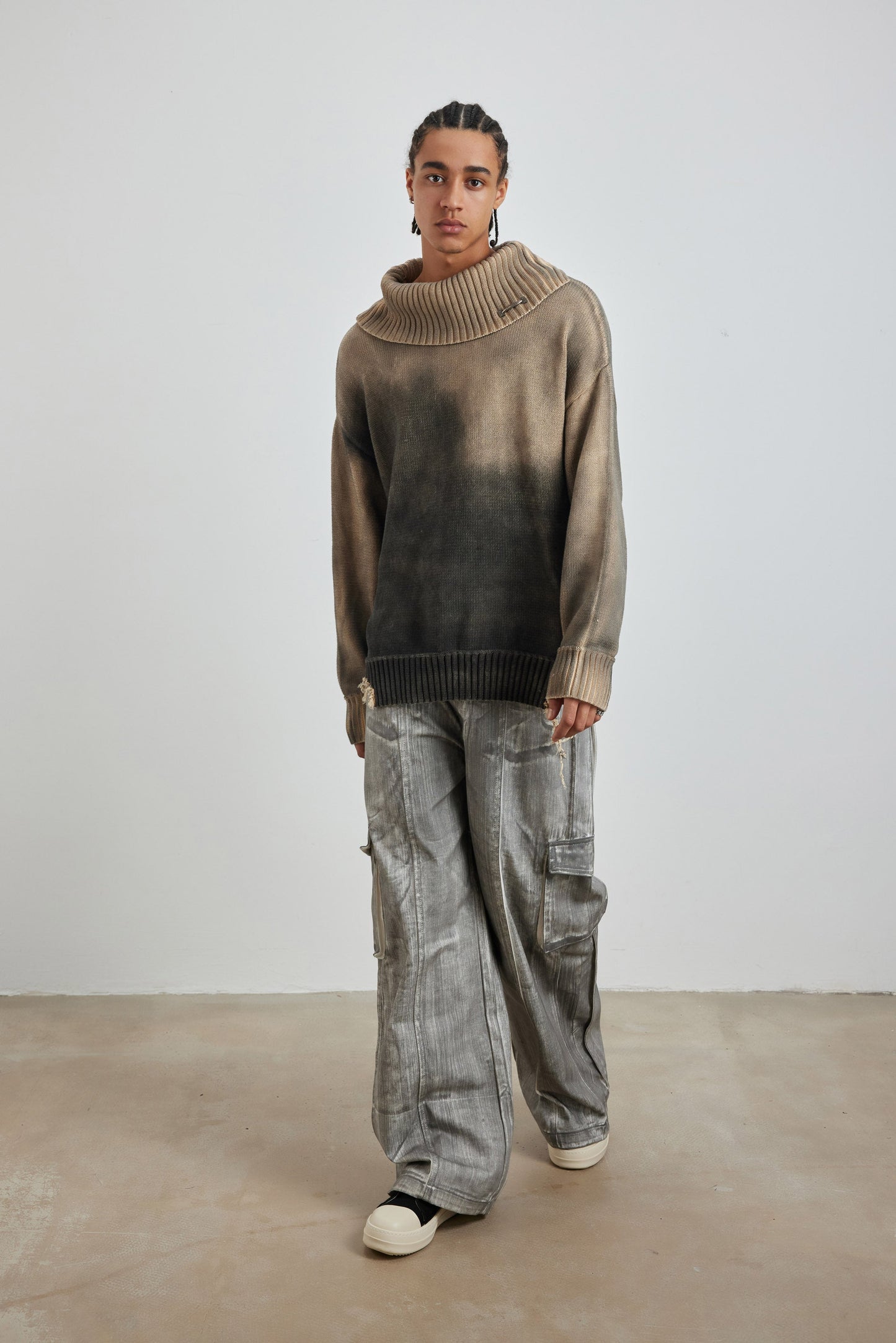 YJ1NGZYZJ Distressed Oversized Sweater In Dark Brown