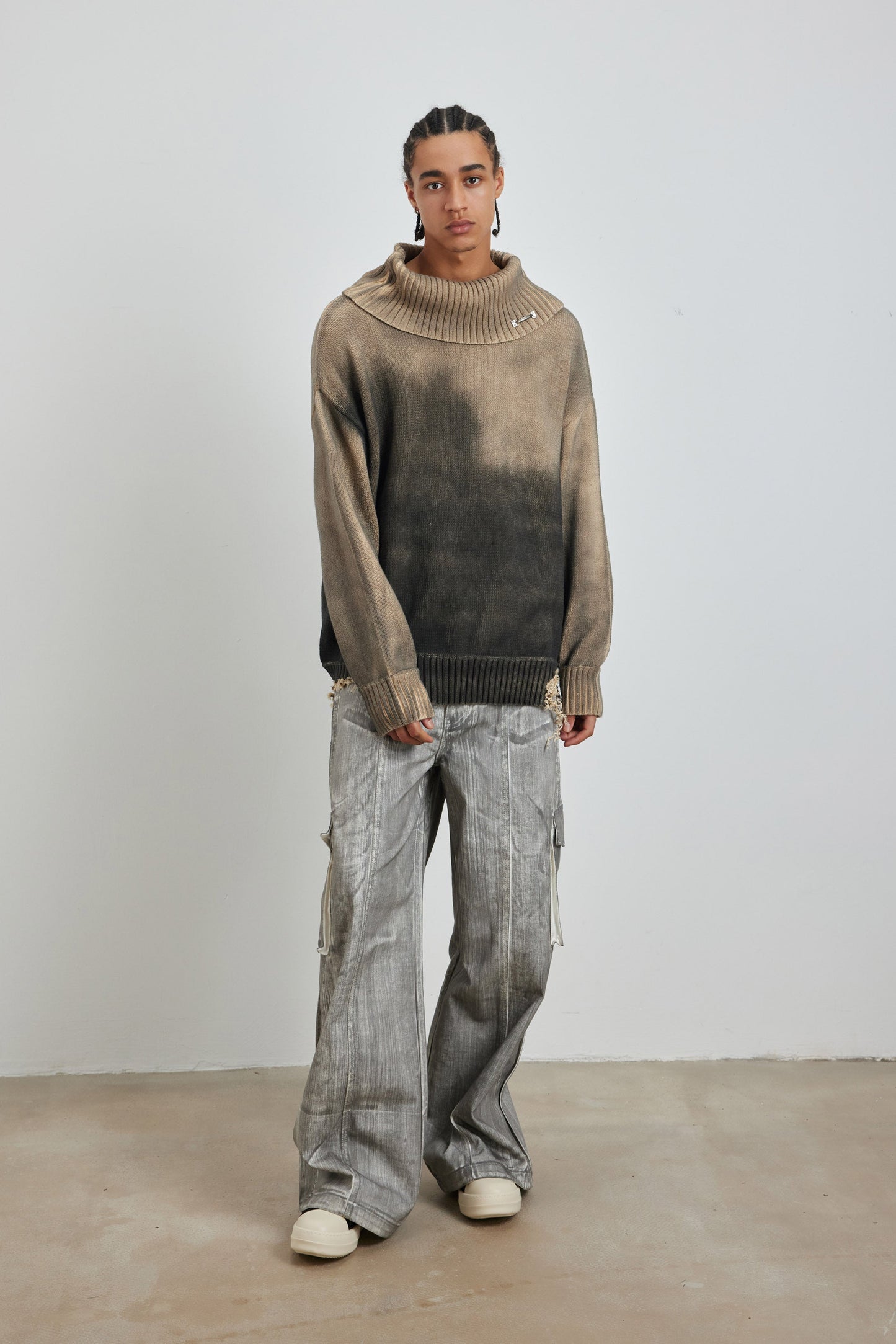 YJ1NGZYZJ Distressed Oversized Sweater In Dark Brown