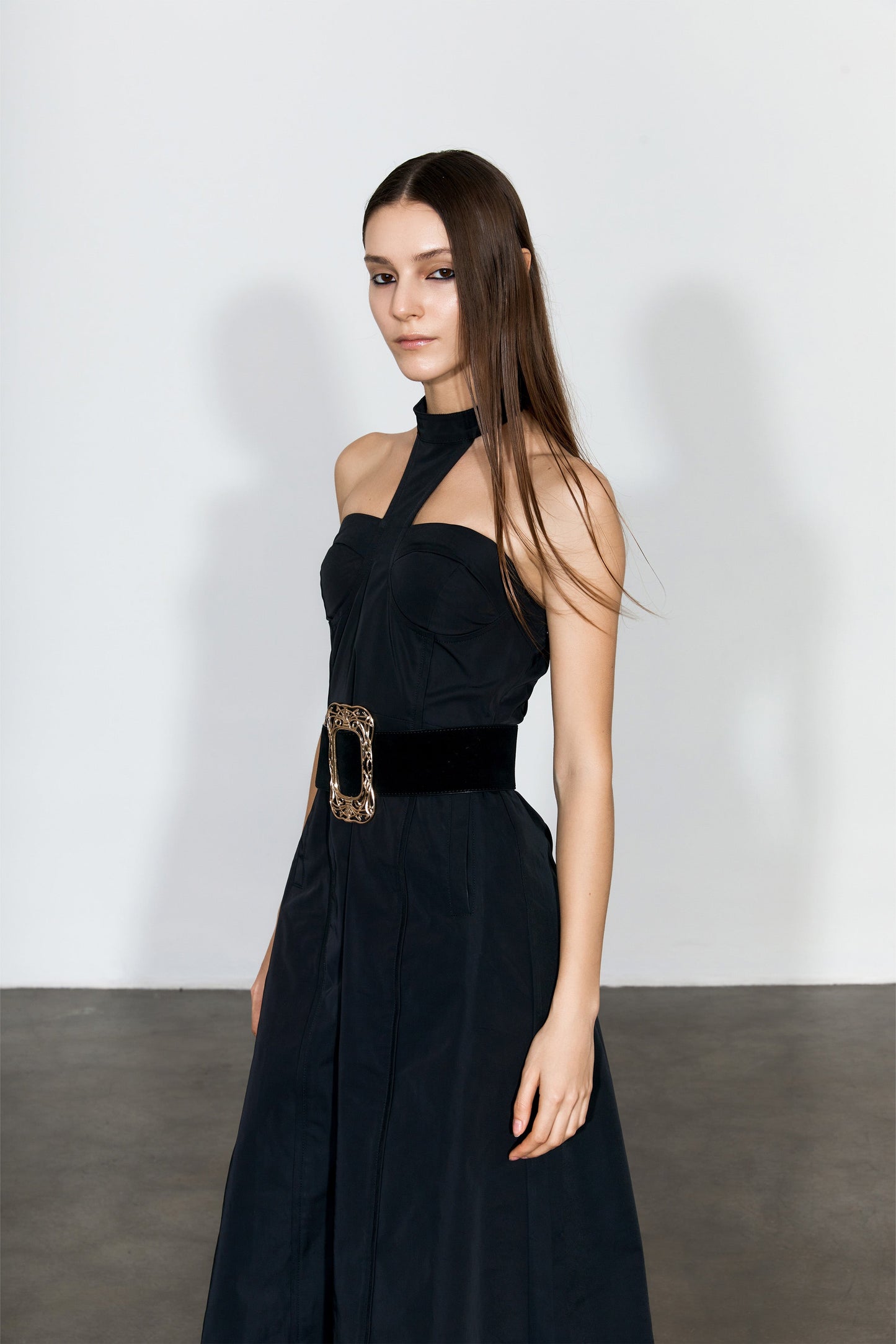 YJ1NGZYZJ Nylon Halter Midi Dress