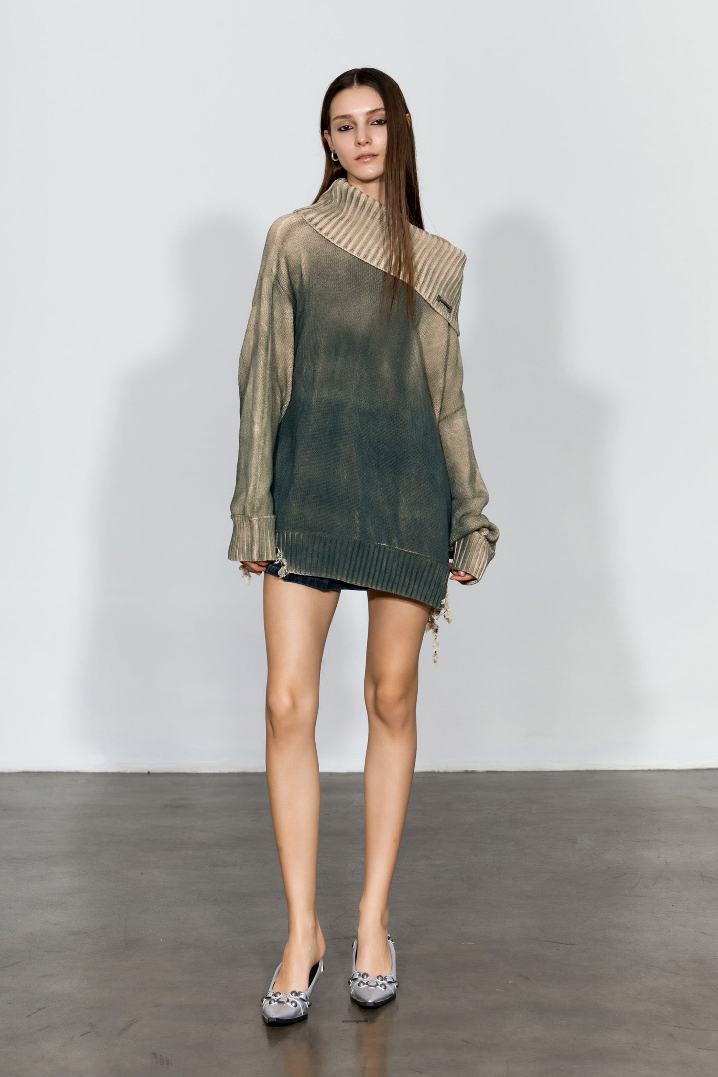 YJ1NGZYZJ Distressed Oversized Sweater In Green