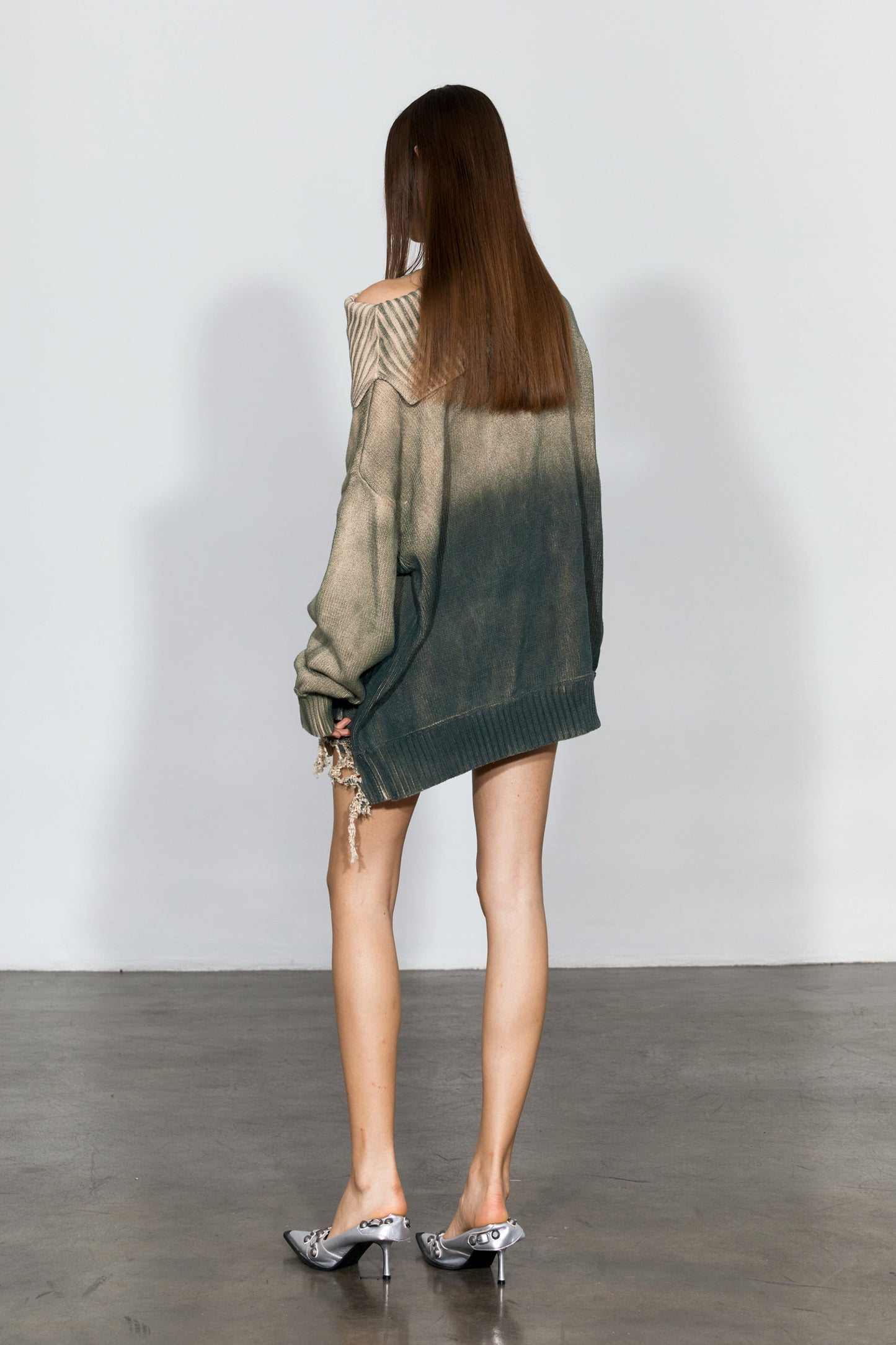 YJ1NGZYZJ Distressed Oversized Sweater In Green