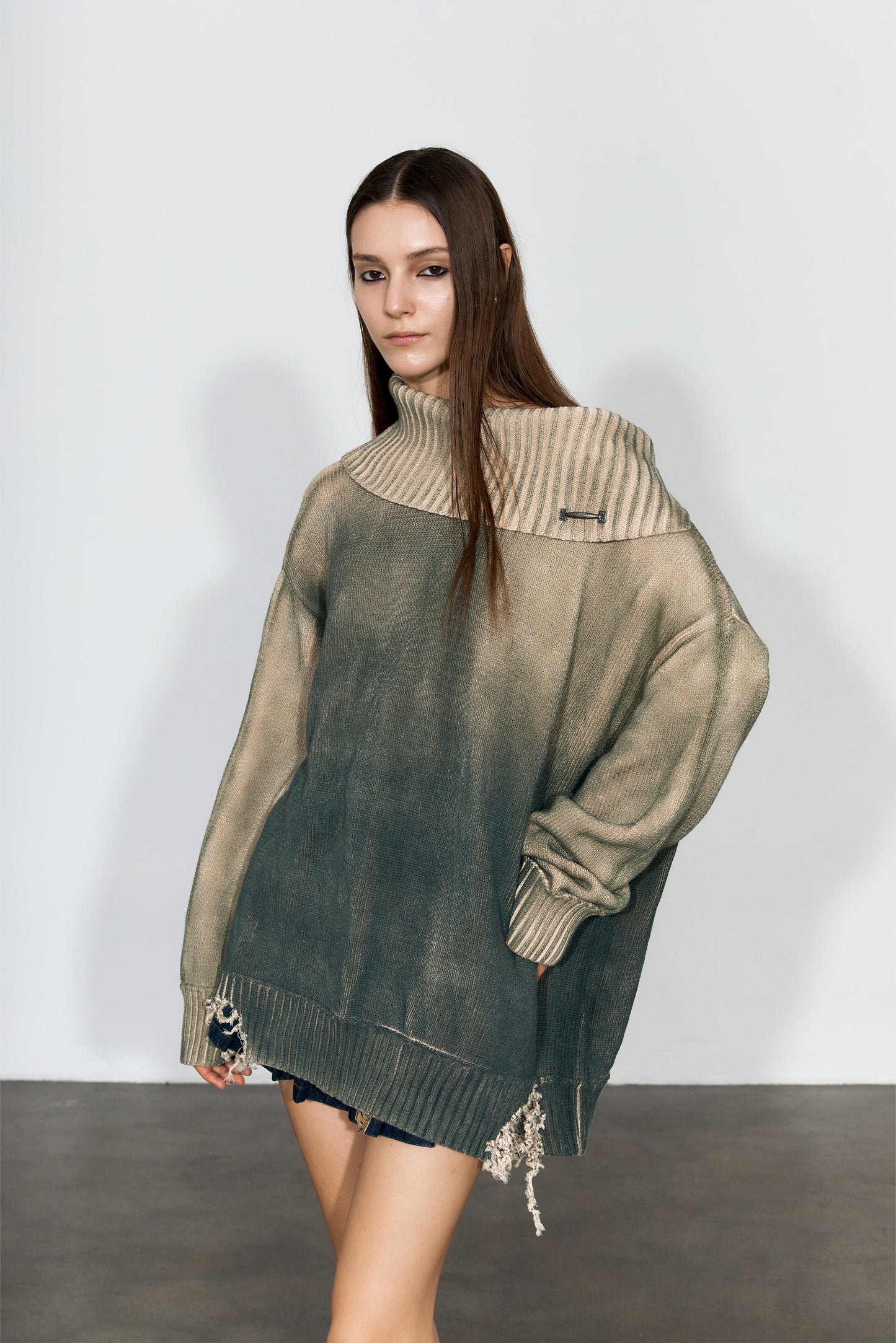 YJ1NGZYZJ Distressed Oversized Sweater In Green