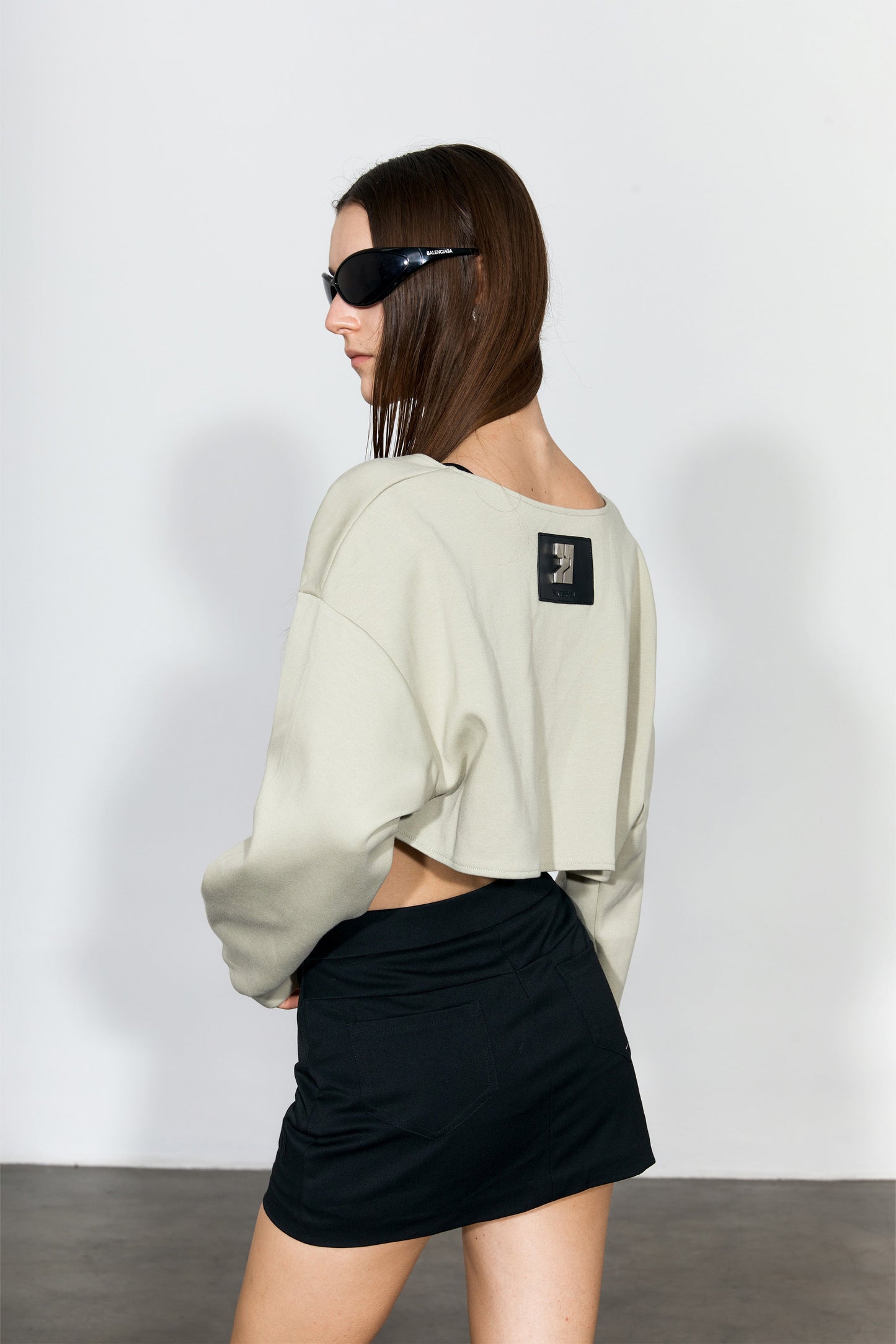 YJ1NGZYZJ Scoop-Neck Cropped Jacket In Grayish Green