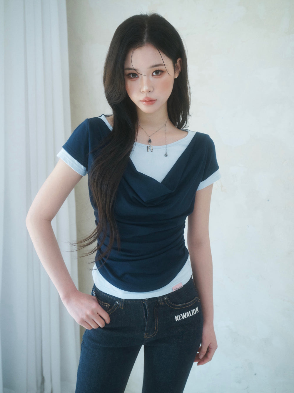 Newalrin Tori Draping Layered Short Sleeve Top