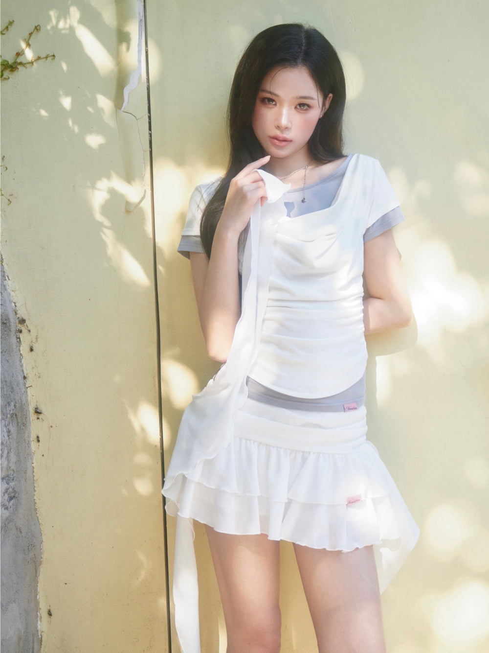 Newalrin Tori Draping Layered Short Sleeve Top
