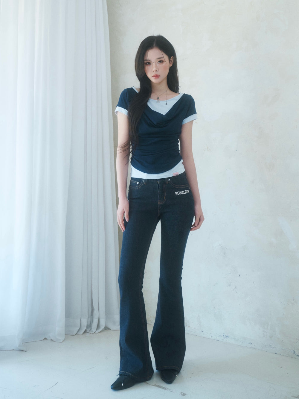 Newalrin Tori Draping Layered Short Sleeve Top