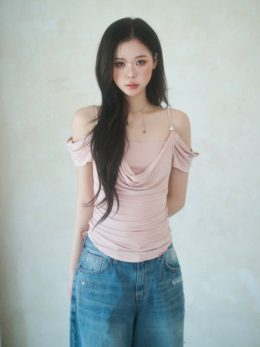 Newalrin Eve Summer Draping Off-Shoulder Blouse