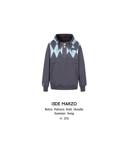 13DE MARZO Retro Pattern Knit Hoodie