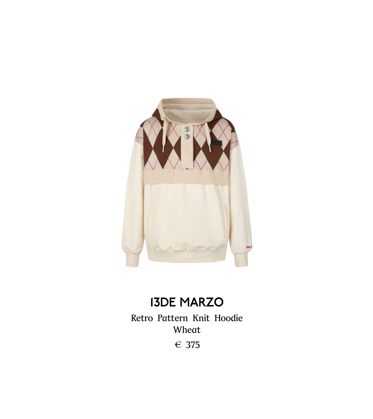 13DE MARZO Retro Pattern Knit Hoodie