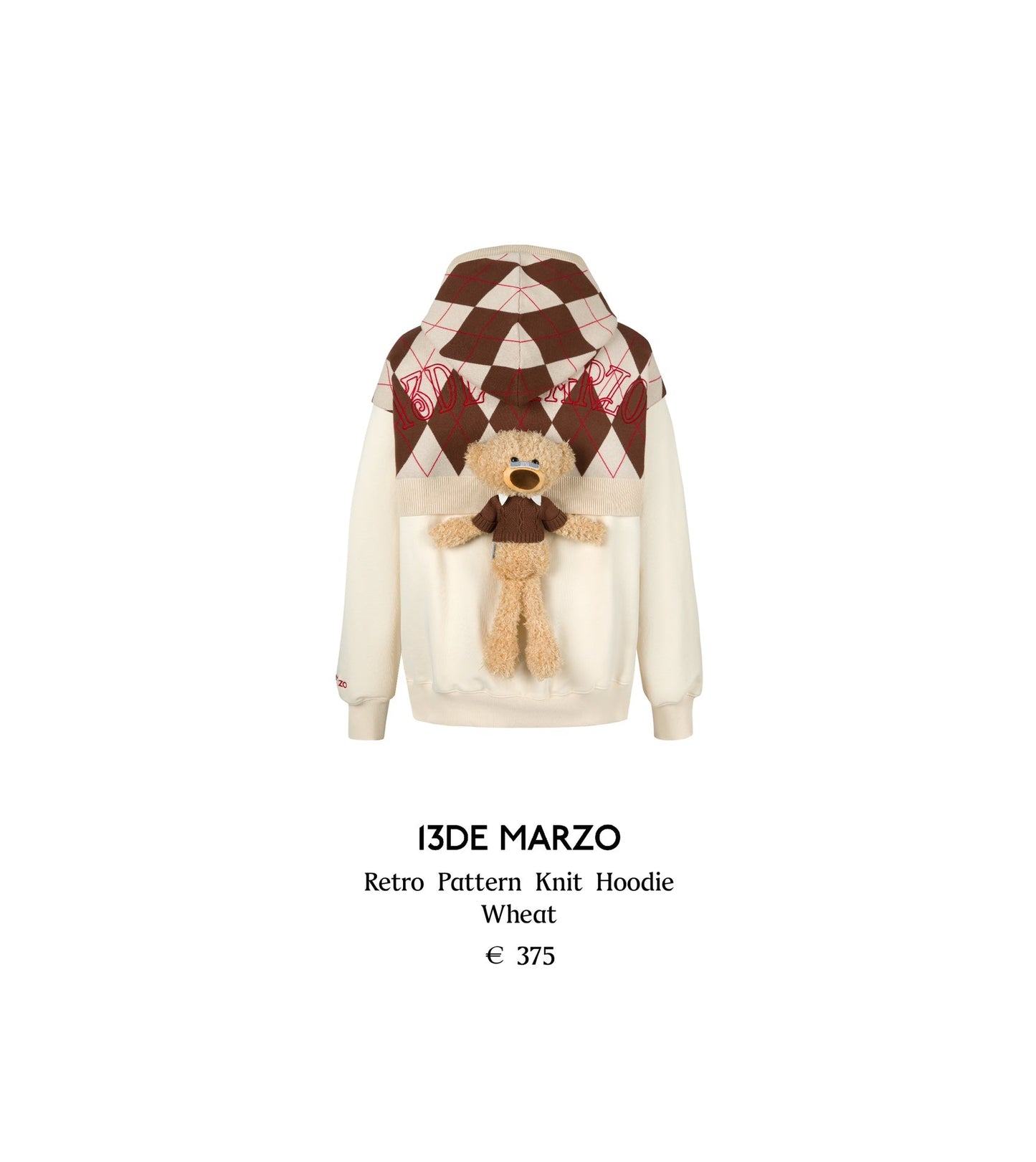 13DE MARZO Retro Pattern Knit Hoodie