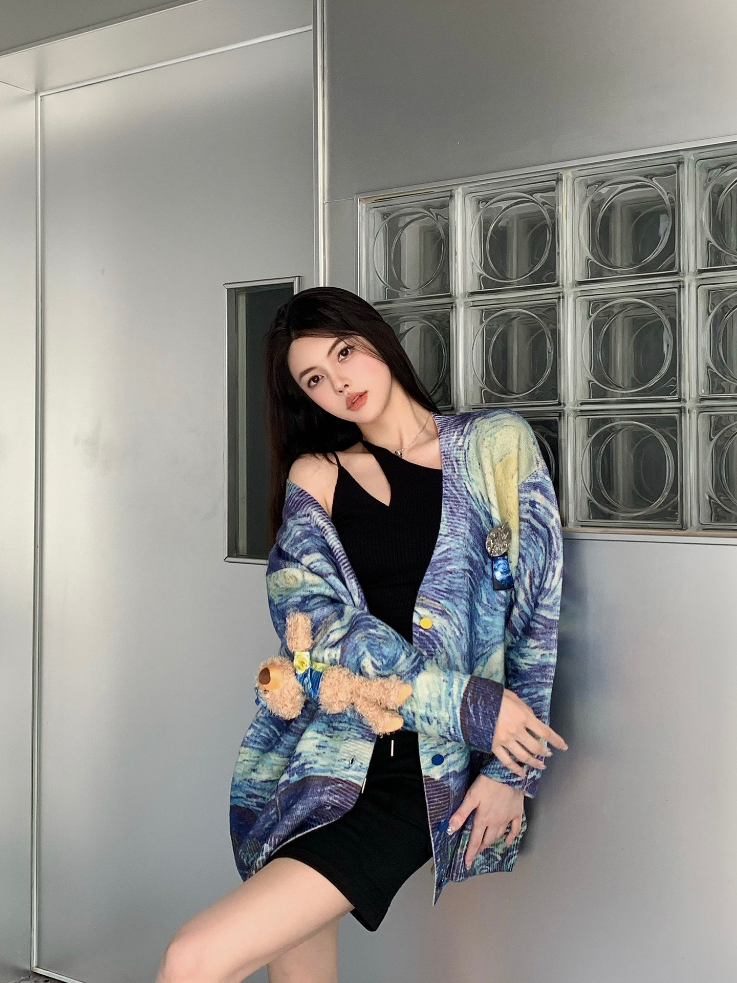 13DE MARZO Van Gogh Masterpiece Knit Cardigan