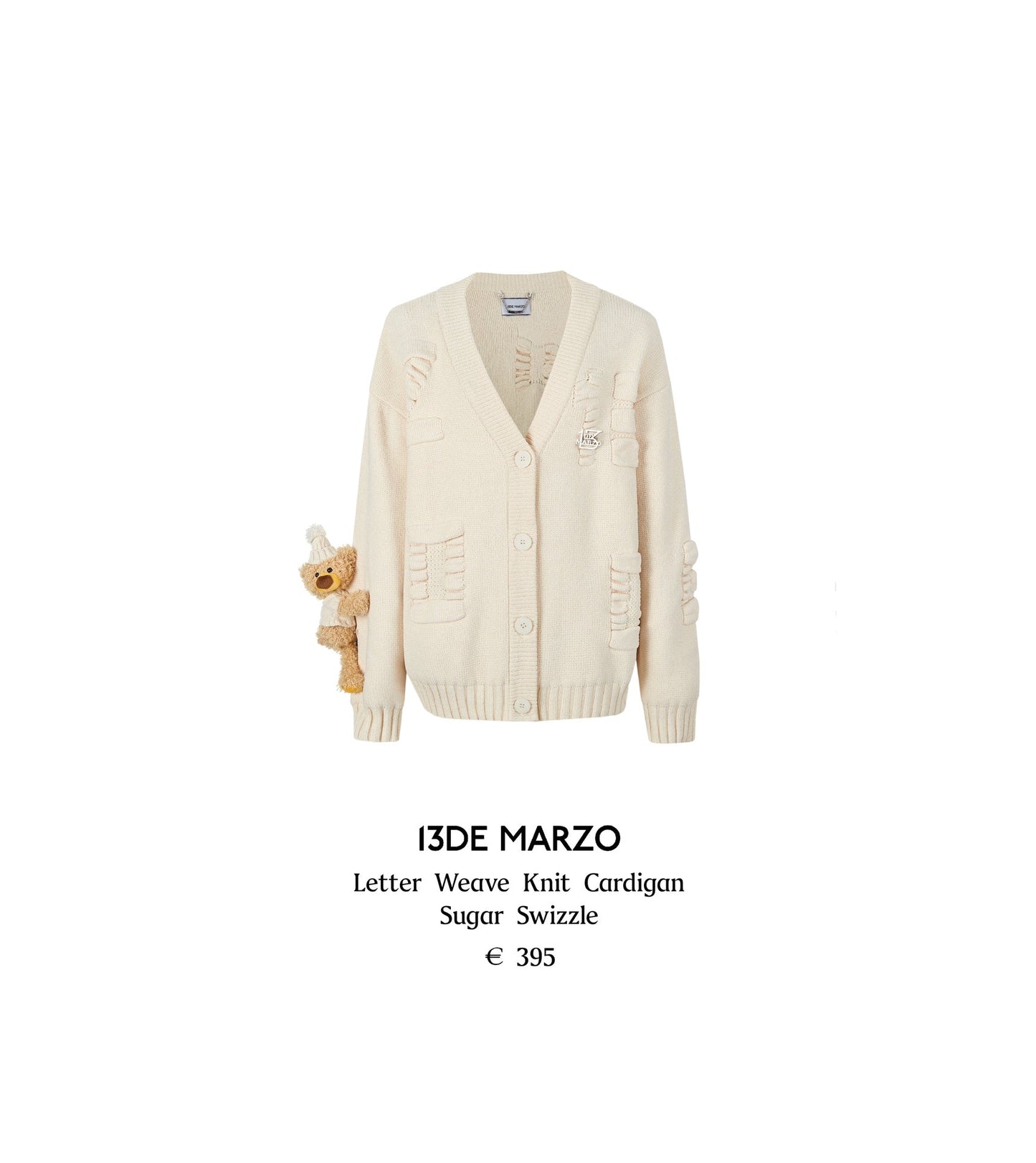 13DE MARZO Letter Weave Knit Cardigan