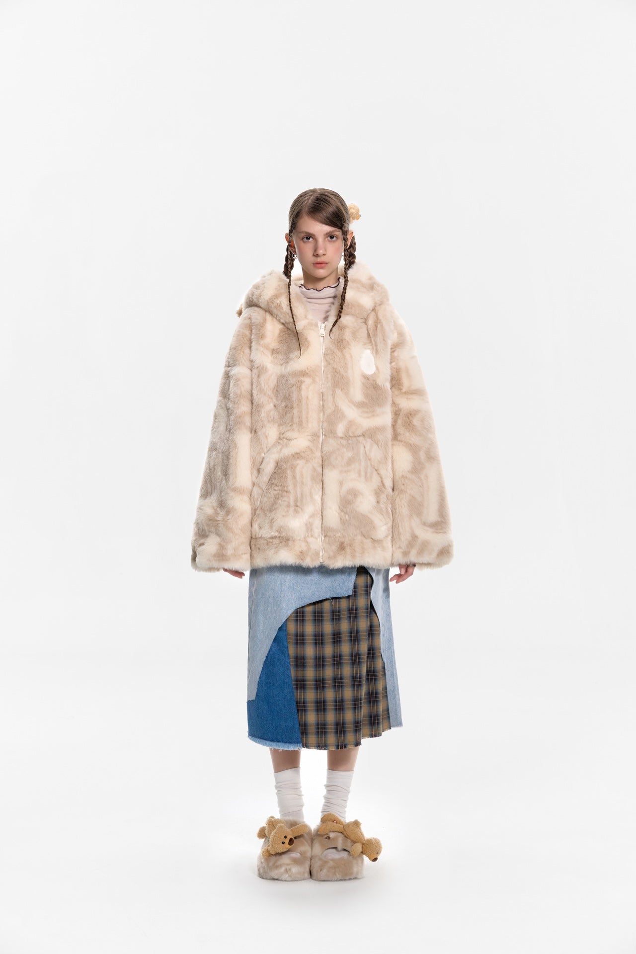 13DE MARZO Artificial Fur Logo Coat