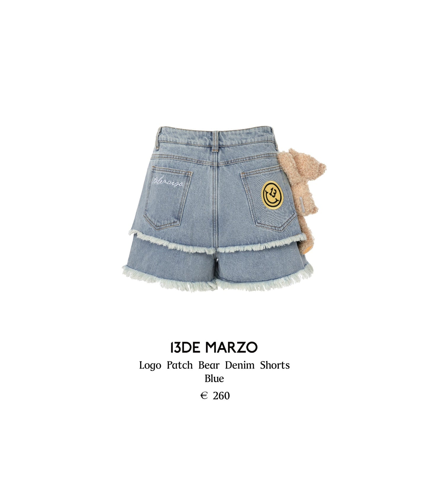 13DE MARZO Logo Patch Bear Denim Shorts