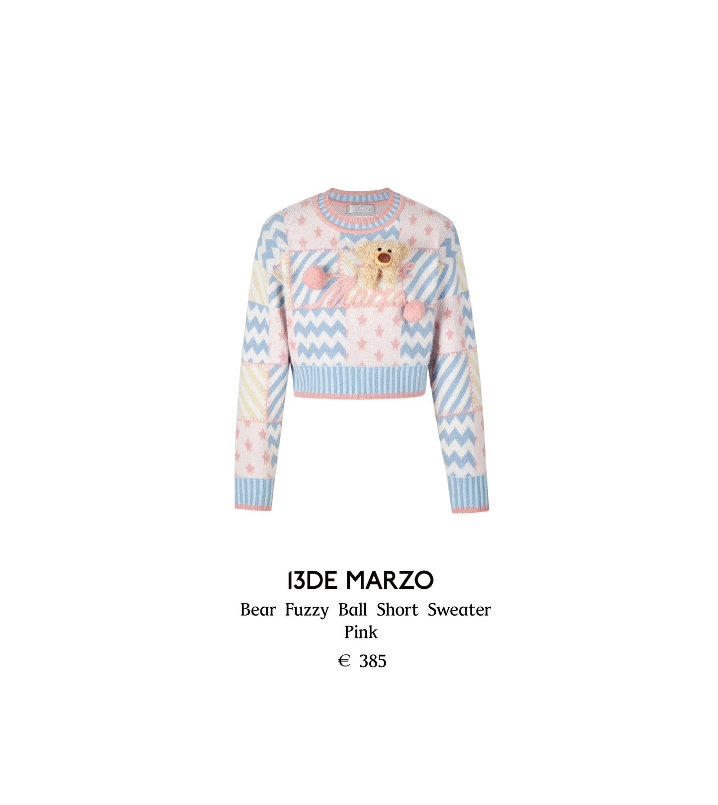 13DE MARZO Bear Fuzzy Ball Short Sweater